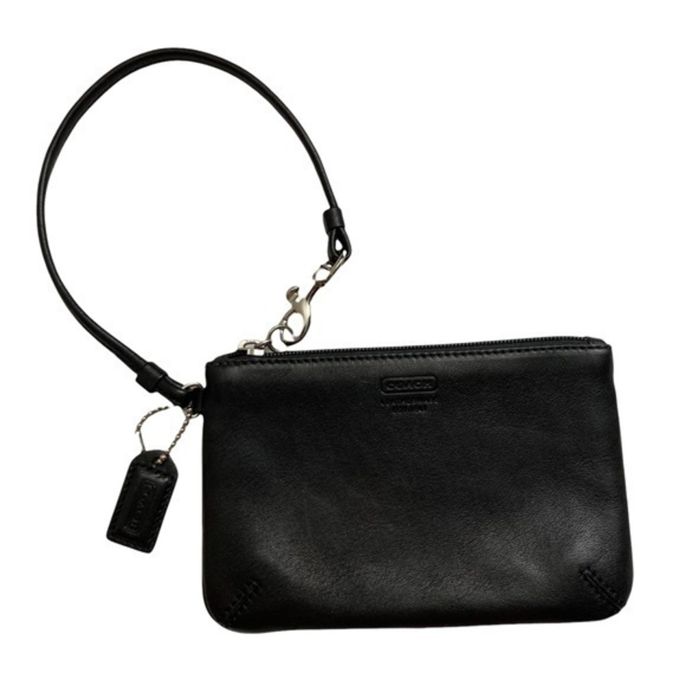 Coach leather wristlet bag black/silver tone